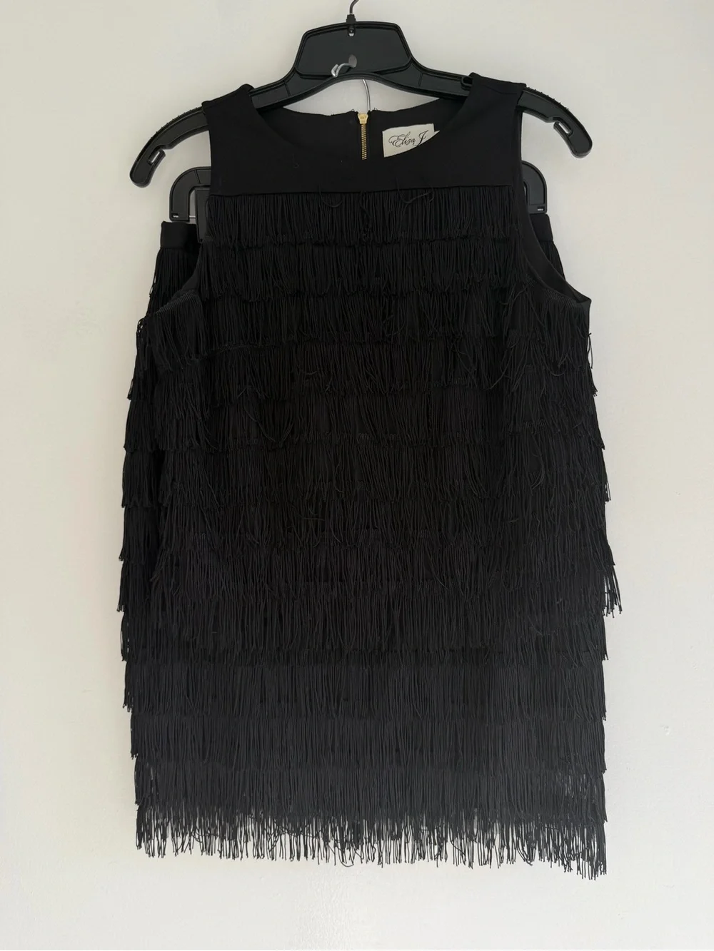 Eliza J Black Fringe Sleeveless Top and Skirt Two Piece Set Size 6 8578
